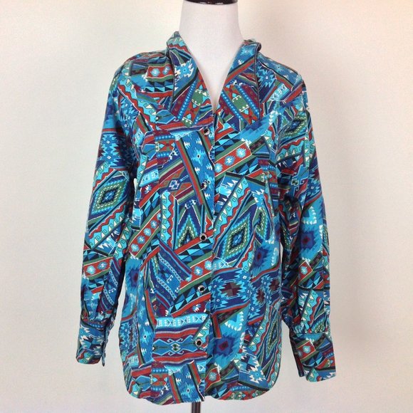 Vintage Banjo Western Aztec Top Womens Medium - Picture 1 of 5